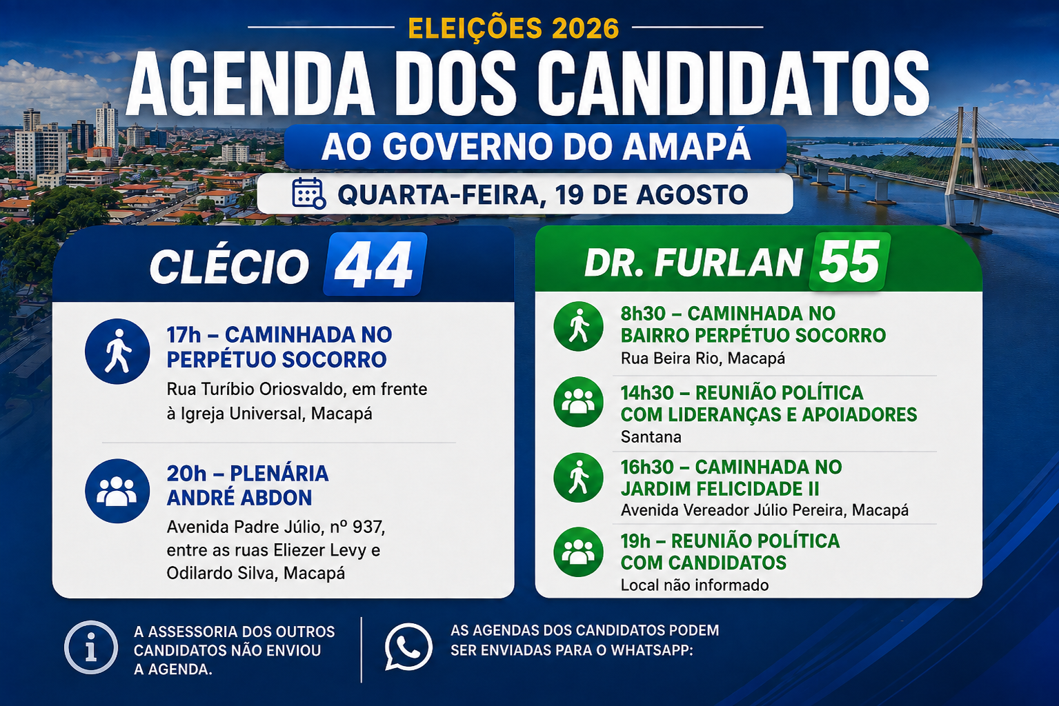 Candidatos ao Governo do Amapá cumprem agenda de campanha nesta quarta-feira
